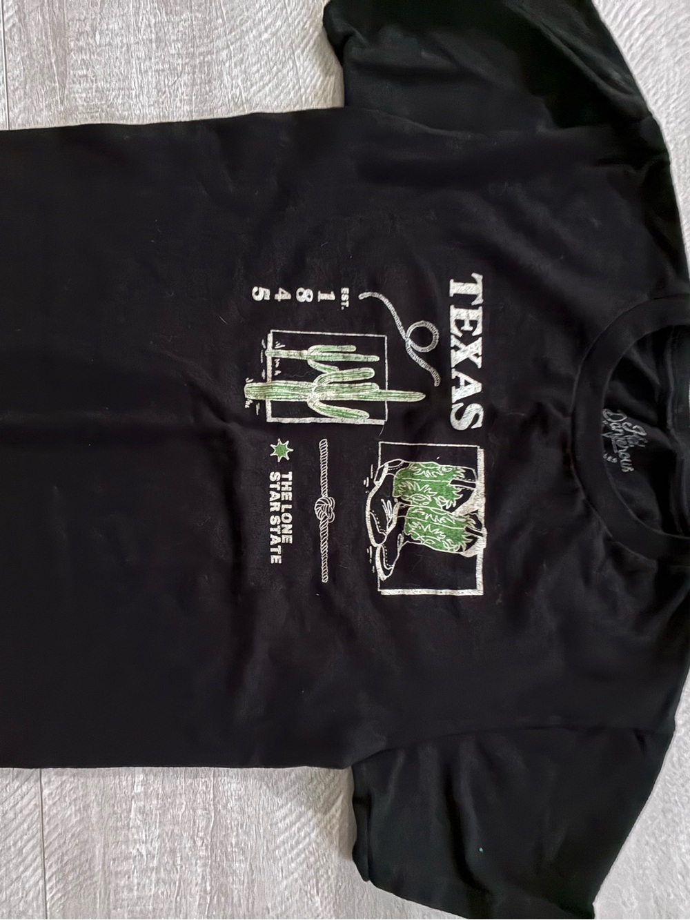Men's Black Texas Graphic Tee with Green Cactus Motif